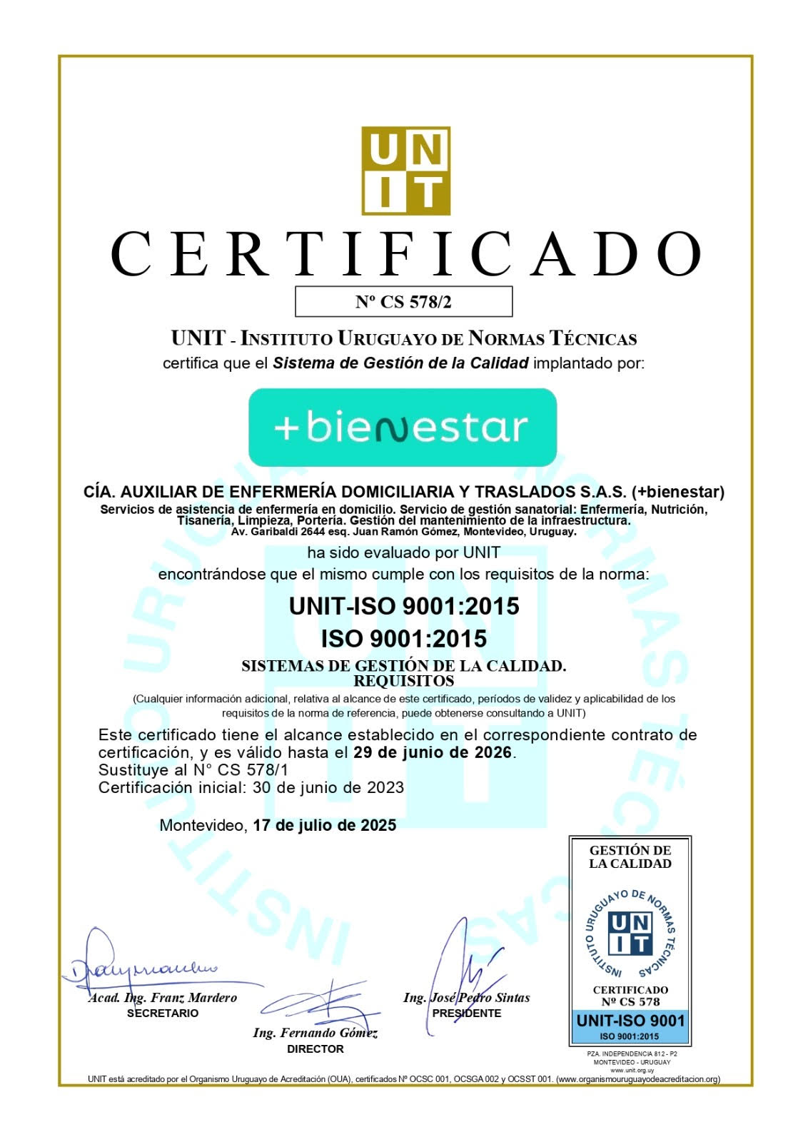 Certificados en Gestión de Calidad – UNIT